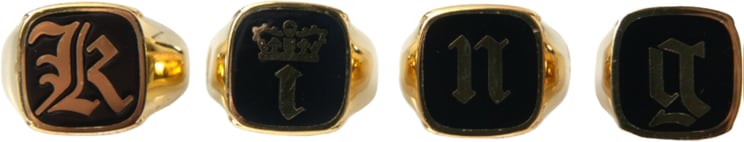 Dolce & Gabbana Dolce & Gabbana Gold Brass KING Enamel Set of 4 Ring