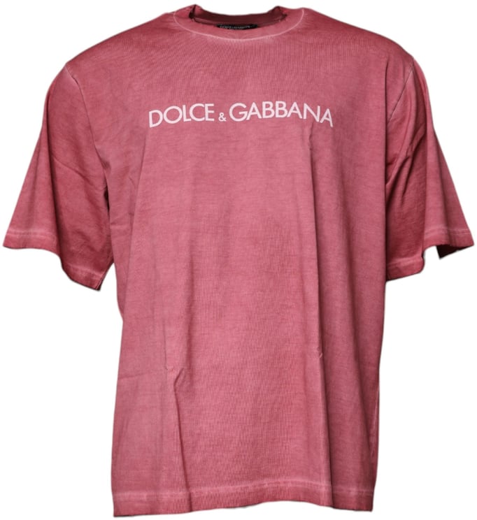 Dolce & Gabbana Dolce & Gabbana Pink Logo Print Cotton Crew Neck T-shirt