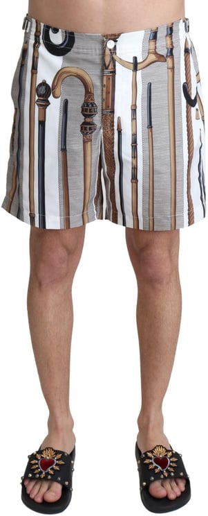 Dolce & Gabbana Dolce & Gabbana White Walking Stick Beachwear Shorts Swimshorts