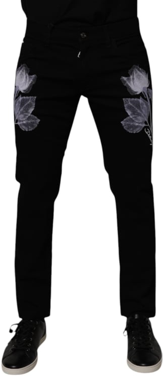 Dolce & Gabbana Dolce & Gabbana Black Floral Cotton Skinny Men Denim Jeans