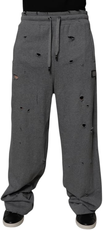 Dolce & Gabbana Dolce & Gabbana Gray Cotton RipStyle Straight Sweatpants Pants