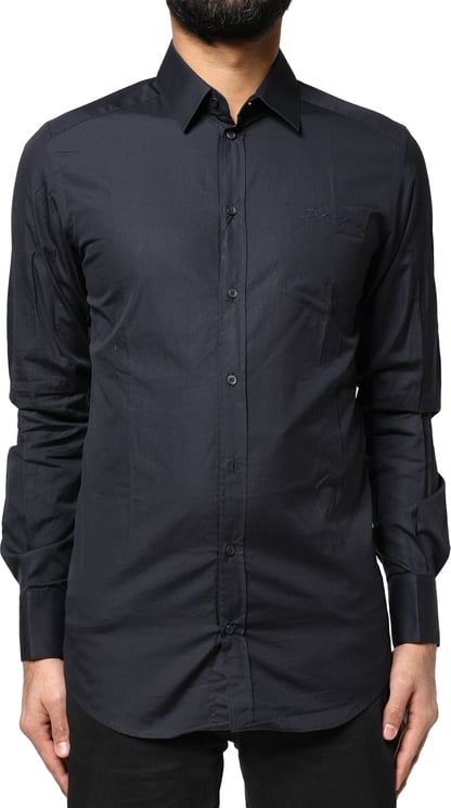 Dolce & Gabbana Dolce & Gabbana Dark Blue GOLD Cotton Long Sleeves Dress Shirt