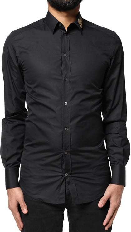 Dolce & Gabbana Dolce & Gabbana Black Love Embroidery GOLD Formal Dress Shirt