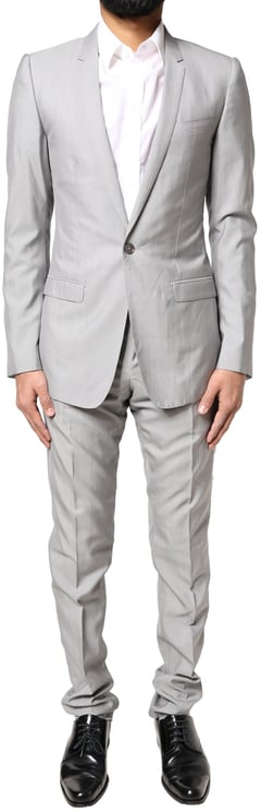 Dolce & Gabbana Dolce & Gabbana Light Gray Wool GOLD 2 Piece Formal Suit