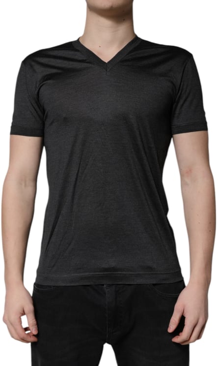 Dolce & Gabbana Dolce & Gabbana Dark Gray Silk V-neck Short Sleeves T-shirt