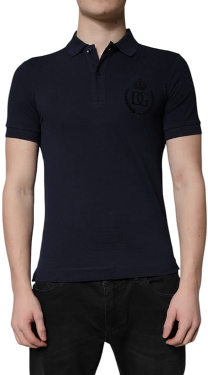 Dolce & Gabbana Dolce & Gabbana Dark Blue Cotton Crown Collared Polo T-shirt