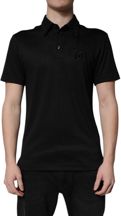 Dolce & Gabbana Dolce & Gabbana Black Polyester DG Logo Collared Polo T-shirt