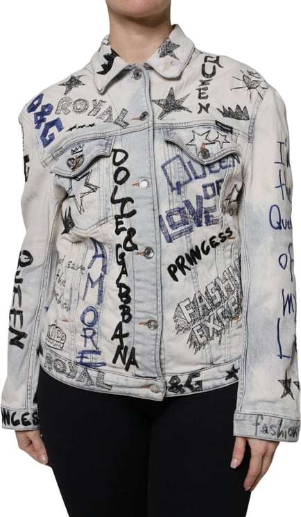 Dolce & Gabbana Dolce & Gabbana Light Blue Graffiti Button Down Denim Jacket