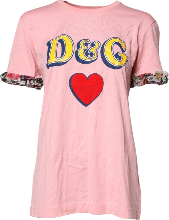 Dolce & Gabbana Dolce & Gabbana Pink Logo Print Cotton Crew Neck Tee T-shirt