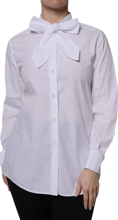 Dolce & Gabbana Dolce & Gabbana White Ascot Collar Long Sleeve Blouse Top