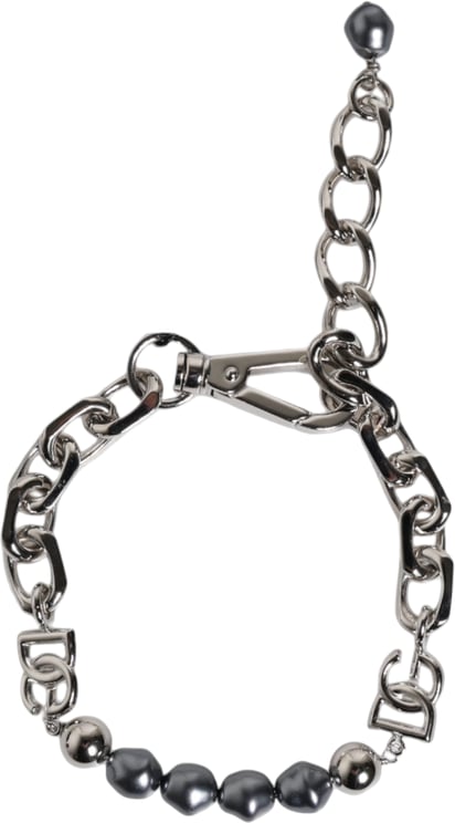 Dolce & Gabbana Dolce & Gabbana Silver Tone Chain Lobster Clasp Logo Gray Pearls Bracelet