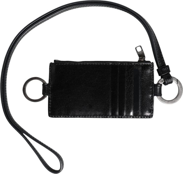 Dolce & Gabbana Dolce & Gabbana Black Leather Logo Embossed Lanyard Card Holder Wallet