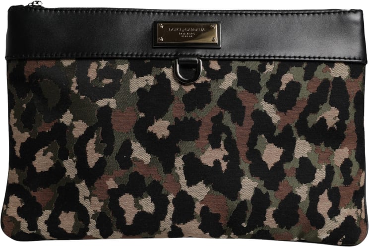 Dolce & Gabbana Dolce & Gabbana Multicolor Leopard Jacquard Print Logo Plaque Pouch Bag
