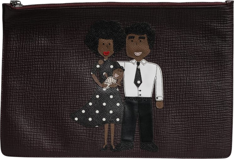 Dolce & Gabbana Dolce & Gabbana Brown Leather #DGFAMILY Embellished Men Clutch Pouch Bag