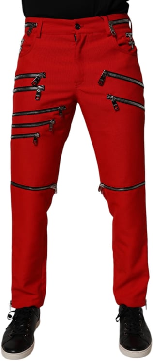 Dolce & Gabbana Dolce & Gabbana Red Zipper Embellished Straight Pants