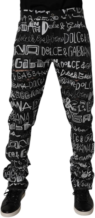 Dolce & Gabbana Dolce & Gabbana Black Cotton Logo Print Straight Denim Jeans