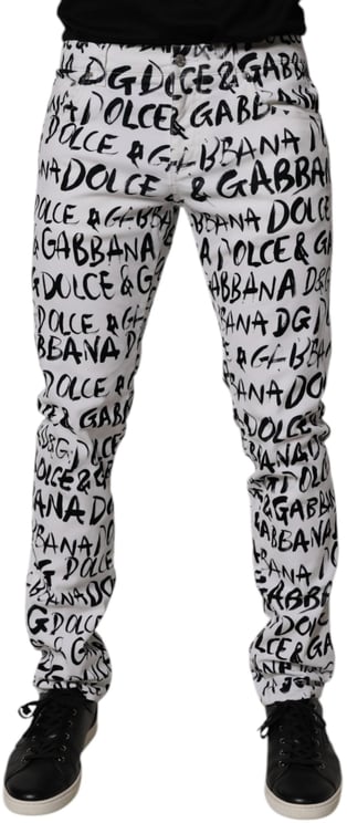 Dolce & Gabbana Dolce & Gabbana White Cotton Logo Print Skinny Denim Jeans