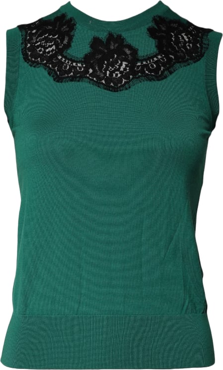 Dolce & Gabbana Dolce & Gabbana Green Wool Lace Detail Sleeveless Tank Top
