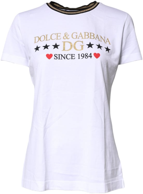 Dolce & Gabbana Dolce & Gabbana White Printed Round Neck Top Cotton T-shirt