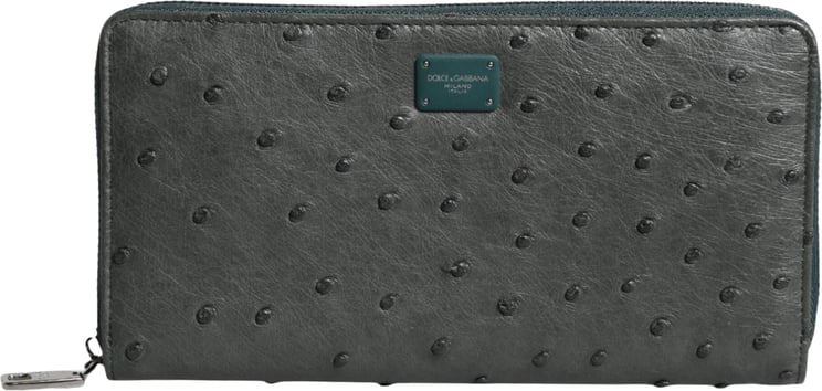 Dolce & Gabbana Dolce & Gabbana Green Ostrich Logo Plaque Zip Around Continental Wallet