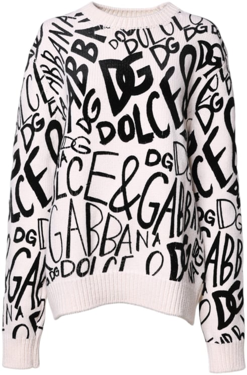 Dolce & Gabbana Dolce & Gabbana White Black Logo Print Women Pullover Sweater
