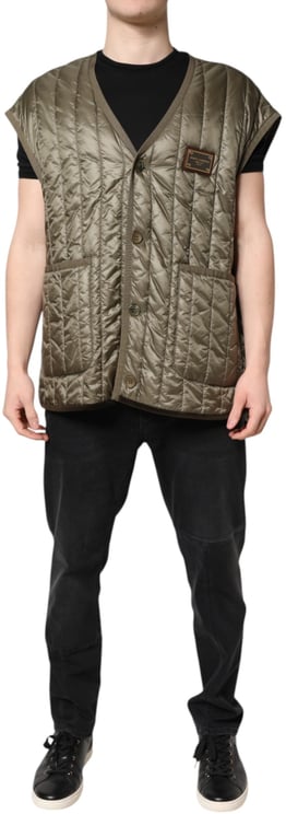 Dolce & Gabbana Dolce & Gabbana Brown Logo Plaque Quilted Vest Jacket