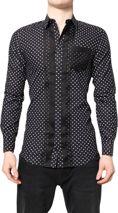 Dolce & Gabbana Dolce & Gabbana Black Polka Dot Long Sleeves Gold Formal Shirt