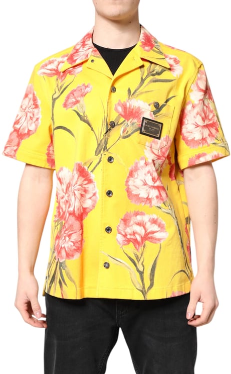 Dolce & Gabbana Dolce & Gabbana Yellow Floral Men Button Down Casual Shirt