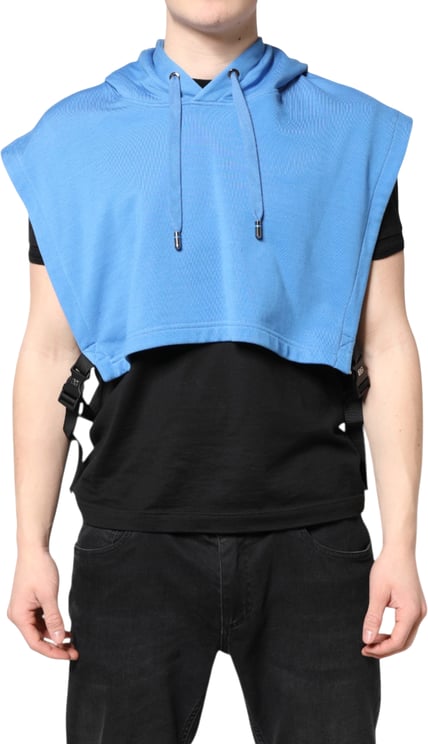 Dolce & Gabbana Dolce & Gabbana Blue Cotton Hooded Men Sportswear Vest Sweater