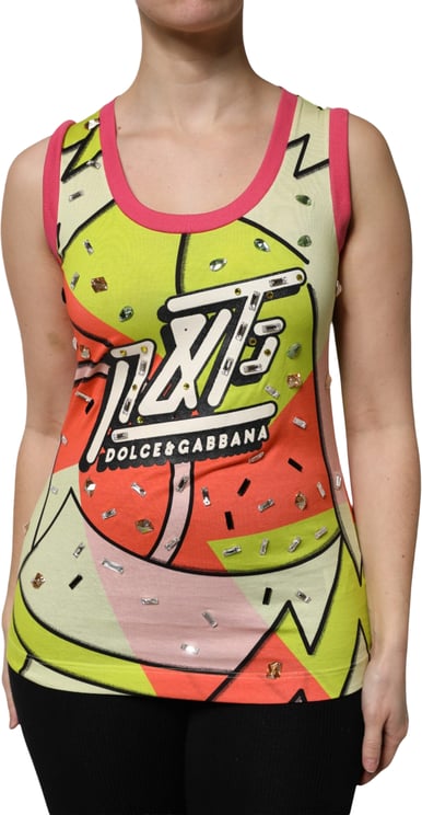 Dolce & Gabbana Dolce & Gabbana Multicolor Printed Crystal Embellishment Top