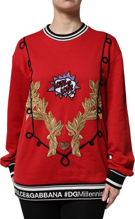 Dolce & Gabbana Dolce & Gabbana Red Cotton Queen Sequined Pullover Sweater