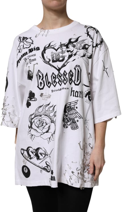 Dolce & Gabbana Dolce & Gabbana White Cotton DG BLESSED Printed T-shirt