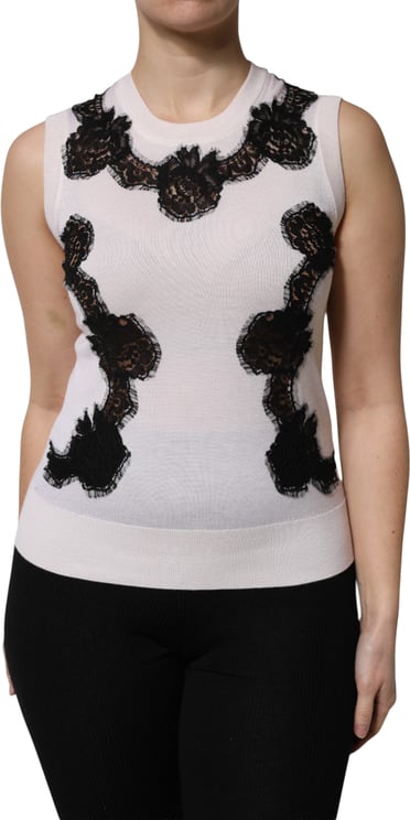 Dolce & Gabbana Dolce & Gabbana White Cashmere Floral Lace Detailing Tank Top