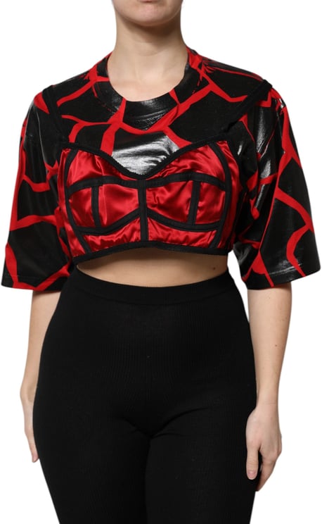 Dolce & Gabbana Dolce & Gabbana Red Black Cotton Bustier Detailing Cropped Top