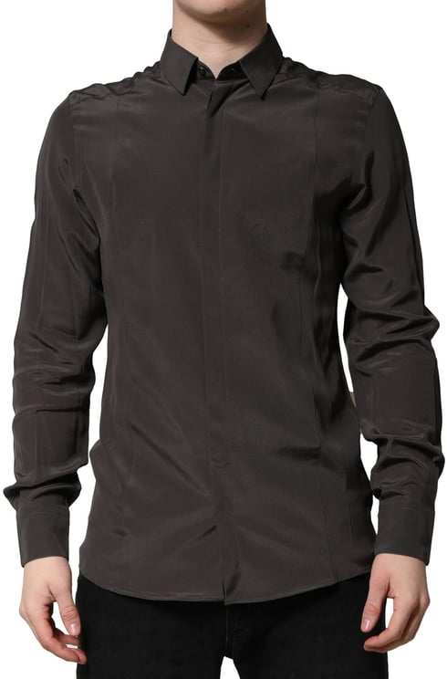 Dolce & Gabbana Dolce & Gabbana Dark Brown Silk GOLD Men Dress Formal Shirt