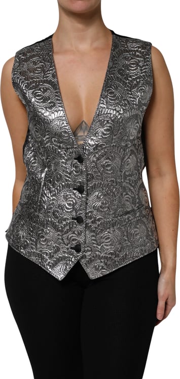 Dolce & Gabbana Dolce & Gabbana Silver Floral Jacquard Sleeveless Vest Top
