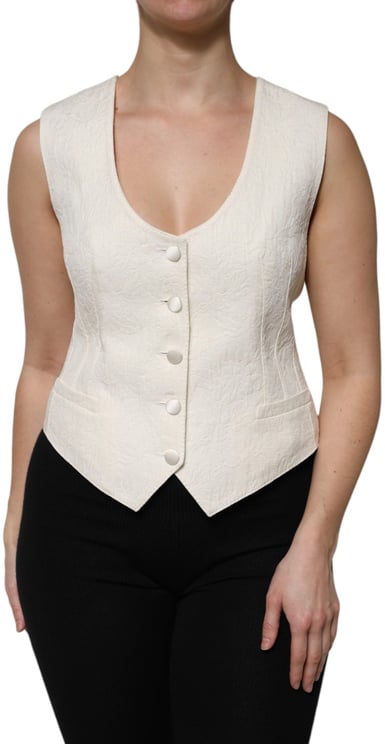 Dolce & Gabbana Dolce & Gabbana Ivory Cotton Button Down Sleeveless Vest Top