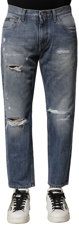 Dolce & Gabbana Dolce & Gabbana Blue Washed Tattered Straight Fit Denim Jeans