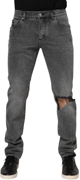 Dolce & Gabbana Dolce & Gabbana Gray Cotton Logo Plaque Denim Jeans