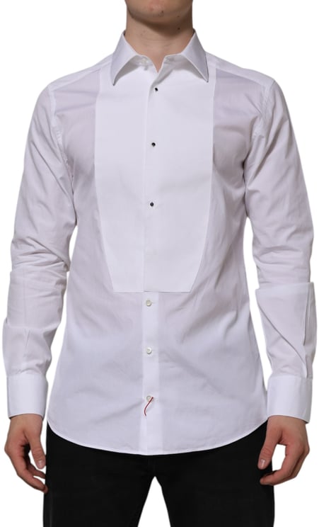 Dolce & Gabbana Dolce & Gabbana White Bib Cotton Poplin GOLD Formal Shirt