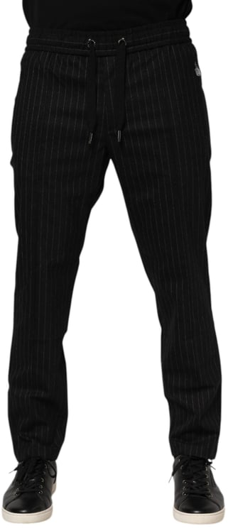 Dolce & Gabbana Dolce & Gabbana Black Striped Wool Men Jogger Pants