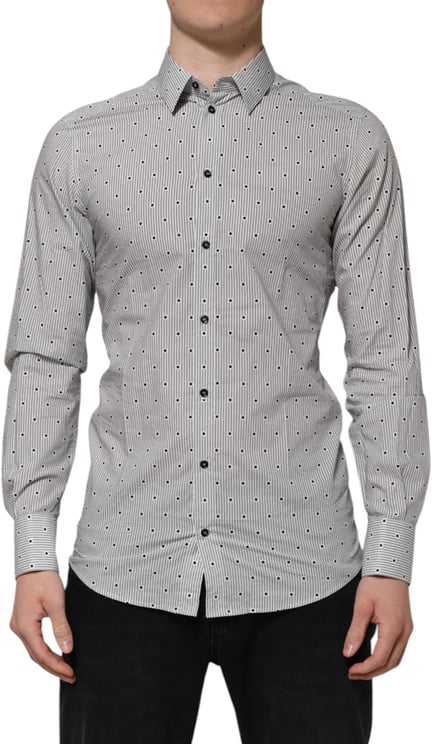 Dolce & Gabbana Dolce & Gabbana Gray Dotted Semi Fitted GOLD Men Formal Shirt