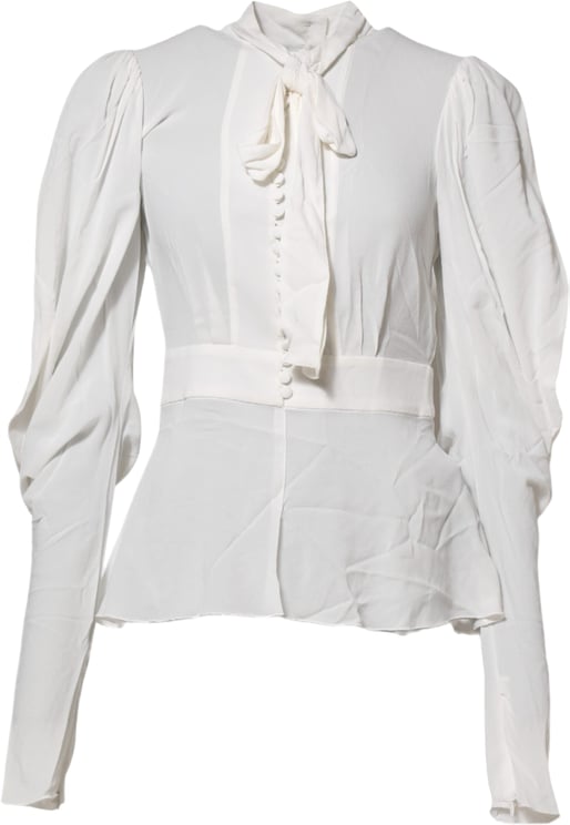 Dolce & Gabbana Dolce & Gabbana White Viscose Ascot Collar Long Sleeves Top