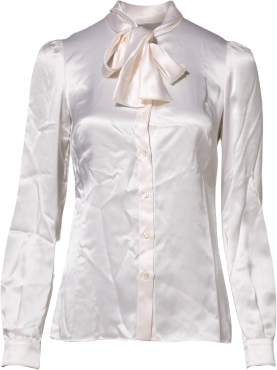 Dolce & Gabbana Dolce & Gabbana White Ascot Collar Long Sleeve Blouse Top