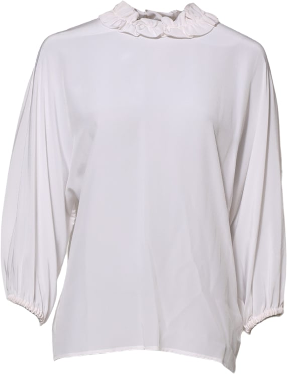 Dolce & Gabbana Dolce & Gabbana White Ruffled Neckline Blouse Pullover Top