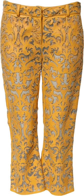 Dolce & Gabbana Dolce & Gabbana Yellow Floral Lace Mid Waist Capri Pants