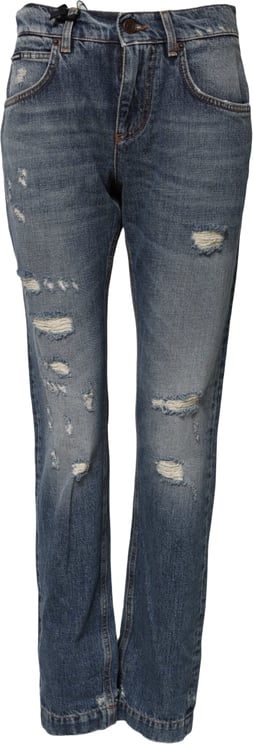 Dolce & Gabbana Dolce & Gabbana Blue Cotton Boyfriend Tattered Denim Jeans