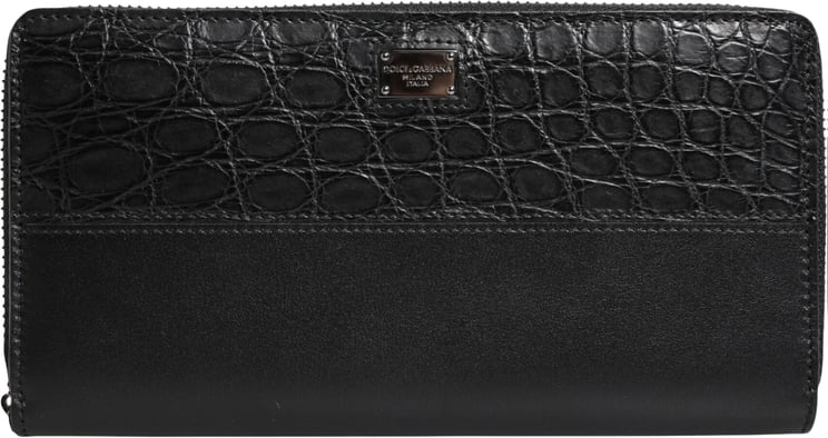 Dolce & Gabbana Dolce & Gabbana Black Leather Logo Plaque Zip Around Continental Wallet