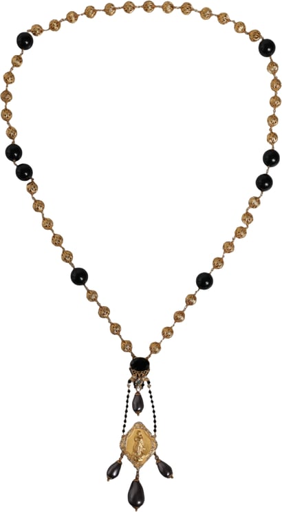 Dolce & Gabbana Dolce & Gabbana Gold Chain Brass Black Beaded Rosary Style Necklace