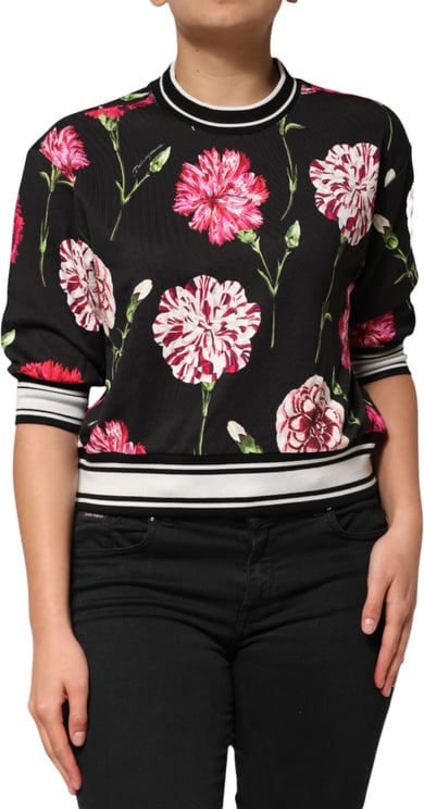 Dolce & Gabbana Dolce & Gabbana Black Floral Print Cotton Short Sleeves Top